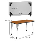 Flash Furniture Mobile 28"W X 47.5"L Rectangular Wave Collaborative Oak Thermal Laminate Activity Table - Standard Height Adjustable Legs
