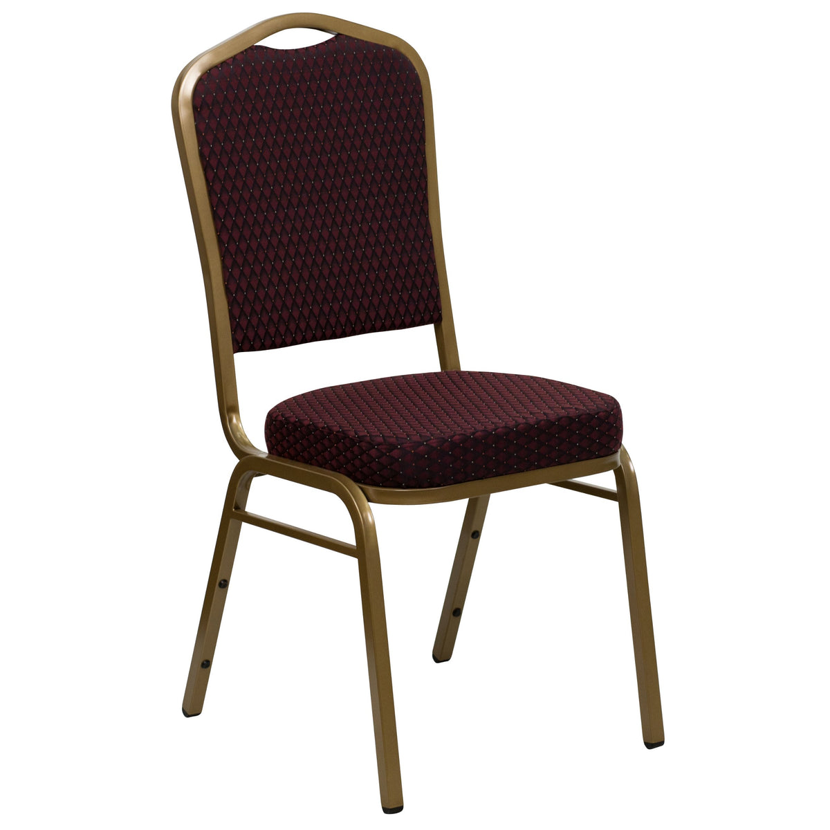 Flash Furniture HERCULES Series Crown Back Stacking Banquet Chair in Burgundy Patterned Fabric - Gold Frame