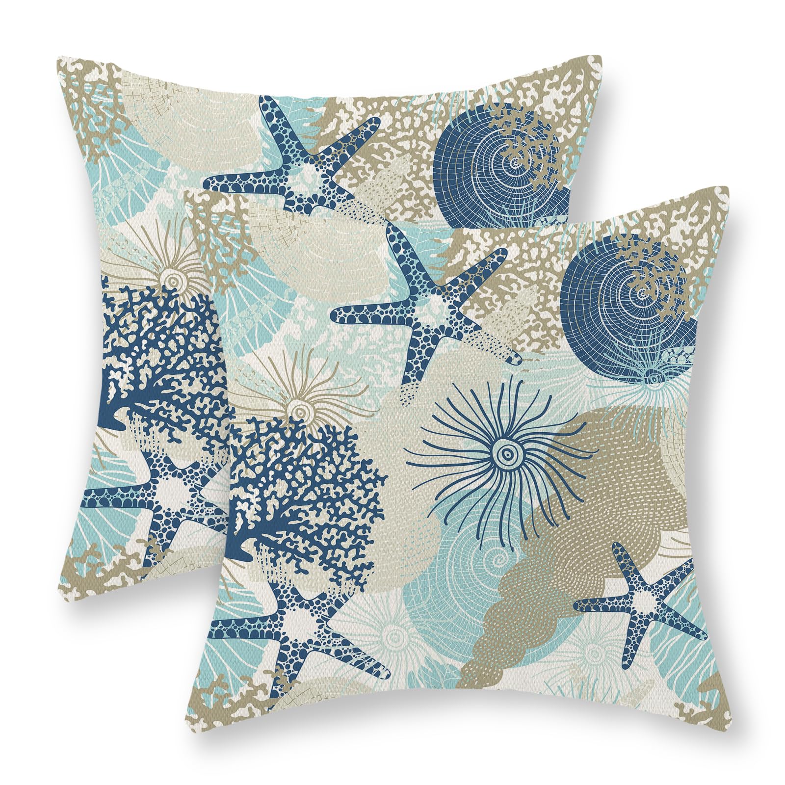 Golianda Nautical Coastal Pillow Covers 20X20 Set Of 2 Beach Themed Ocean Throw Pillows Summer Starfish Seashell Decorations Pil