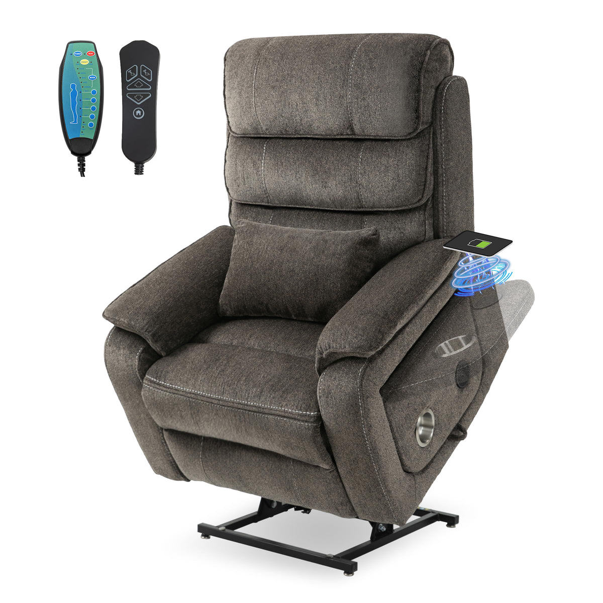 Funecorp Lift Chair Lay Flat Recliner Heat Massage Dual Motor Infinite Position Power Recliners With Left Side Tray Table-Wirele