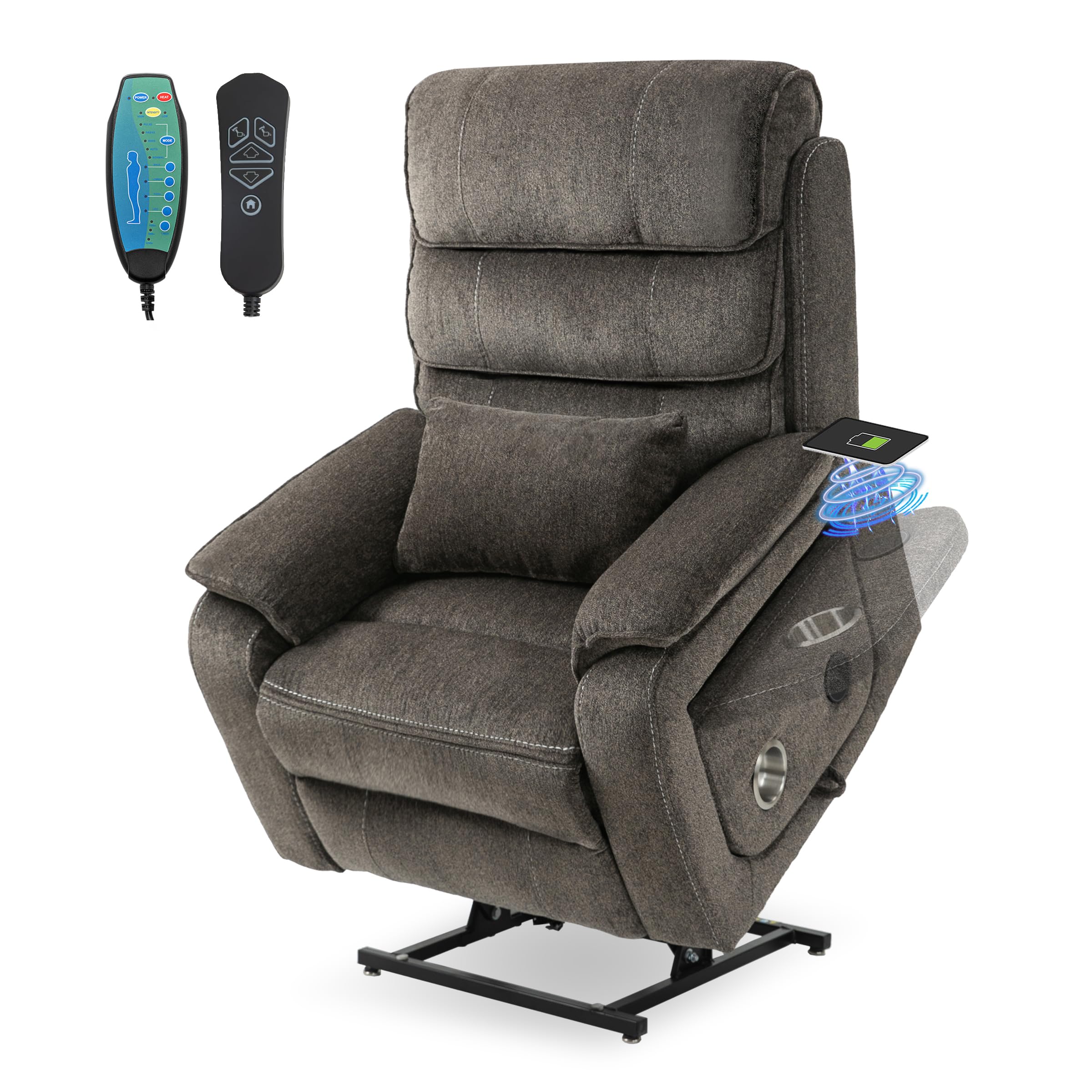 Funecorp Lift Chair Lay Flat Recliner Heat Massage Dual Motor Infinite Position Power Recliners With Left Side Tray Table-Wirele