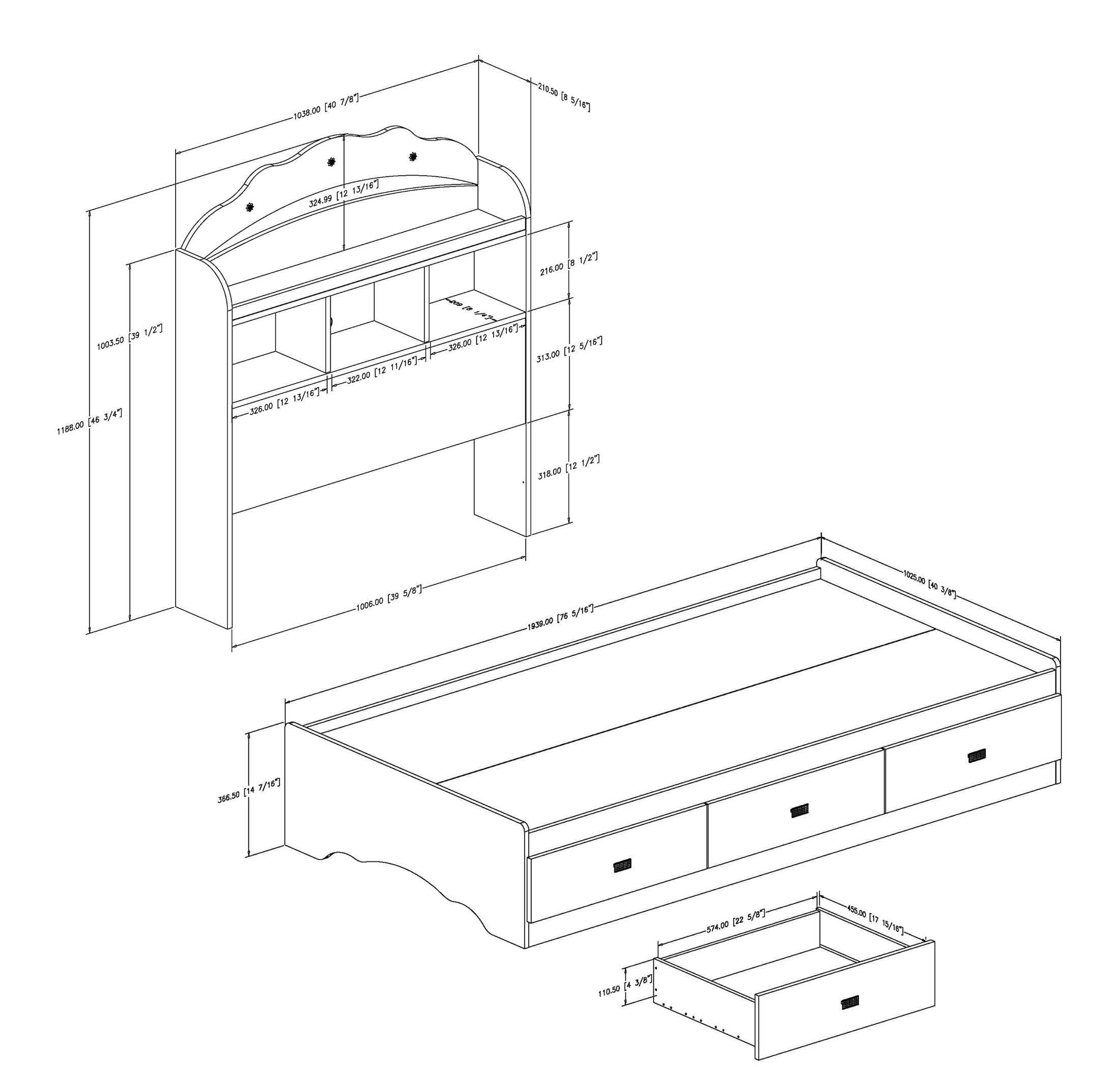 South Shore Tiara Wood Twin Bookcase Storage Bed In Pure White