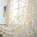Sutuo Home White Sheer Curtains 72 Inch Length 2 Panels Set, Gold Foil Print Metallic Bronzing Leaves, Privacy Voile Window Trea