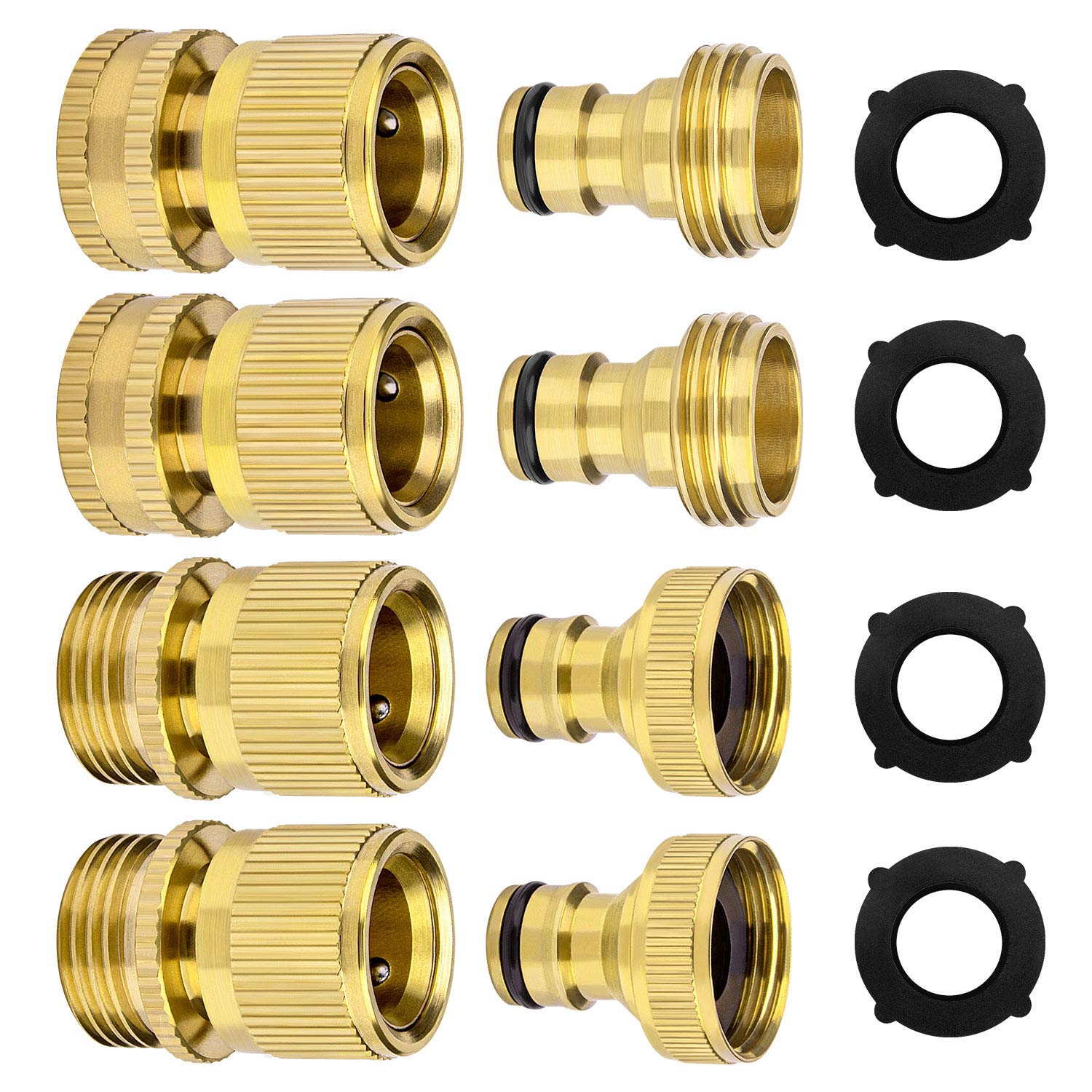 4 Sets Garden Hose Quick Connect 3/4 Inch Ght Solid Brass Male And Female Garden Hose Fittings