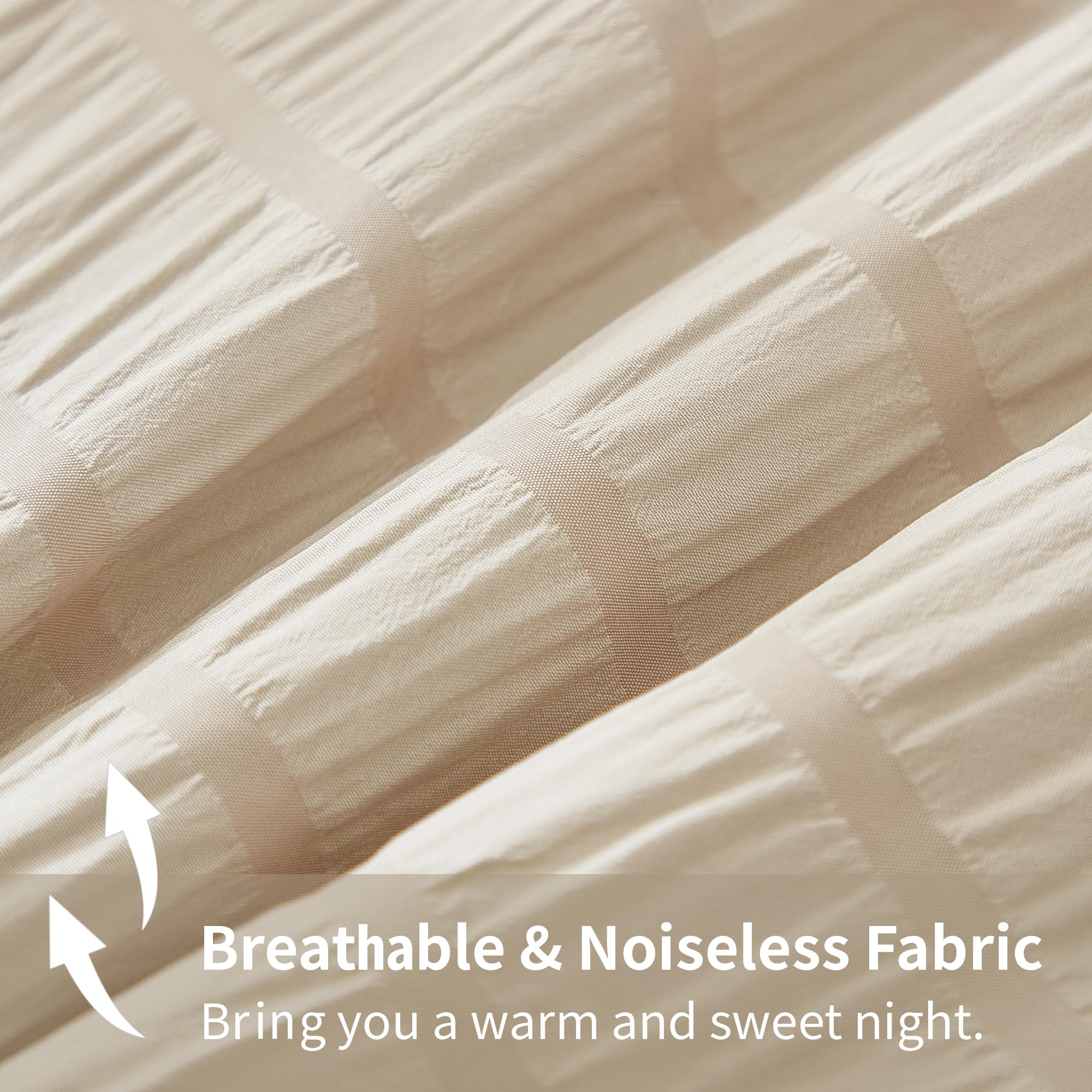 Avelom Beige Seersucker King Comforter Set (104X90 Inches), 3 Pieces-100% Soft Washed Microfiber Lightweight Comforter With 2 Pillowcases, All Season Down Alternative Comforter Set For Bedding