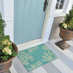 Liora Manne Esencia Machine Washable Non-Slip Low Profile Indoor/Outdoor Mat-Transitional, Coastal, Beach, Border, Coral Edge Aqua 2' X 2'10'