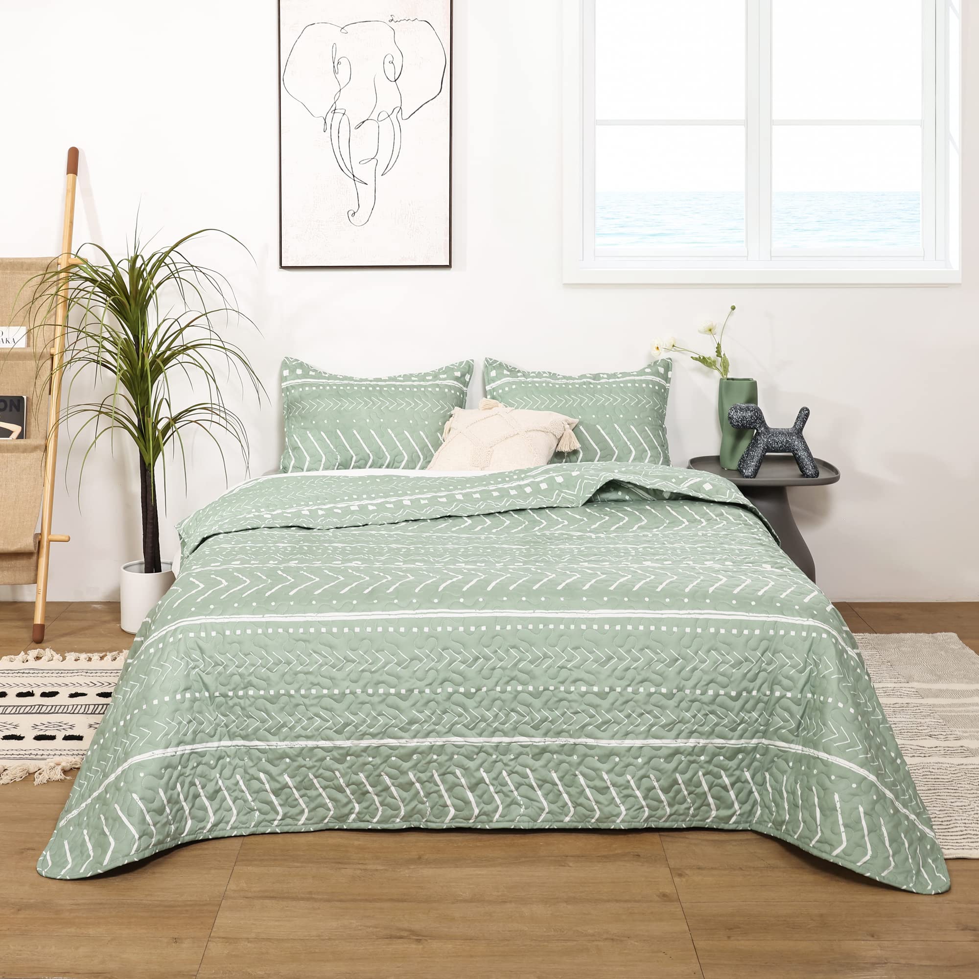 Janzaa Quilt Set Twin Quilt Set Boho Quilt Sets Bedding Bedspread Twin 2 Piece,Sage Green Lightweight Coverlet With Pillow Case