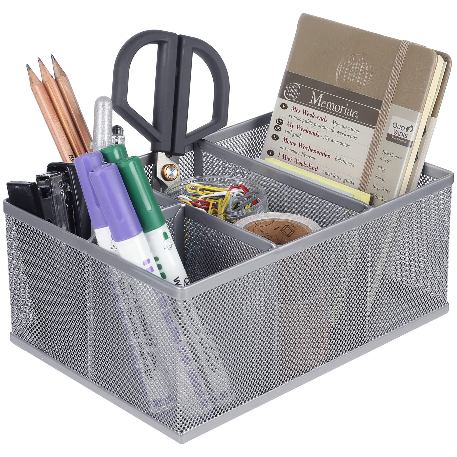 Mygift Black Metal Mesh Desk Organizer Pen Holder Pencil Holder Office Supplies Caddy With 4 Compartments