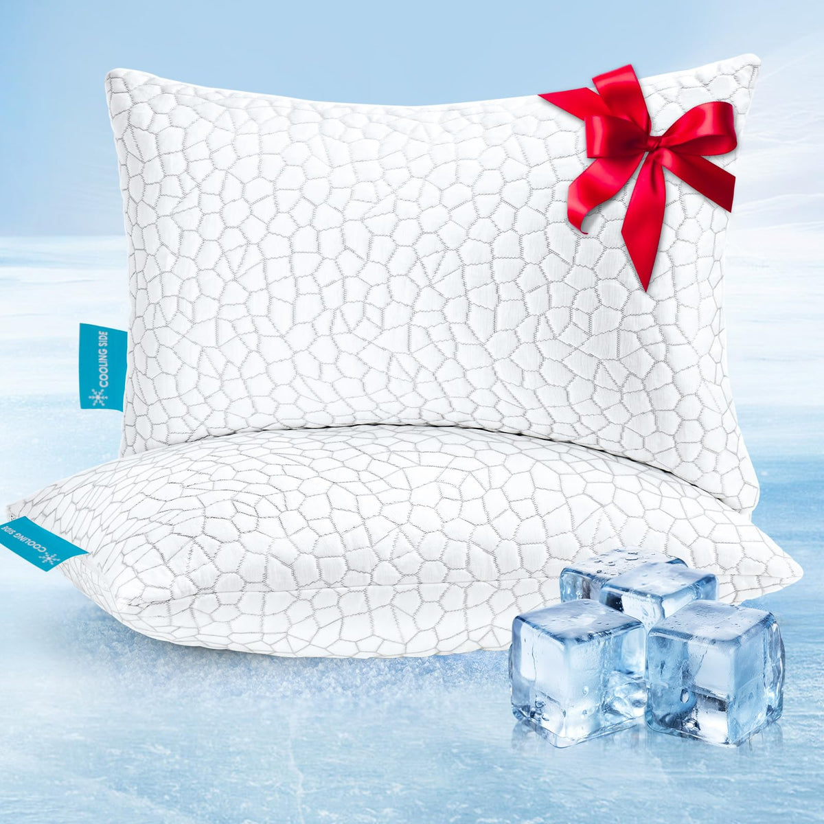 Supa Modern Cooling Bed Pillows For Sleeping 2 Pack Shredded Memory Foam Pillow Adjustable Max Cool++ For Side Back Stomach Slee