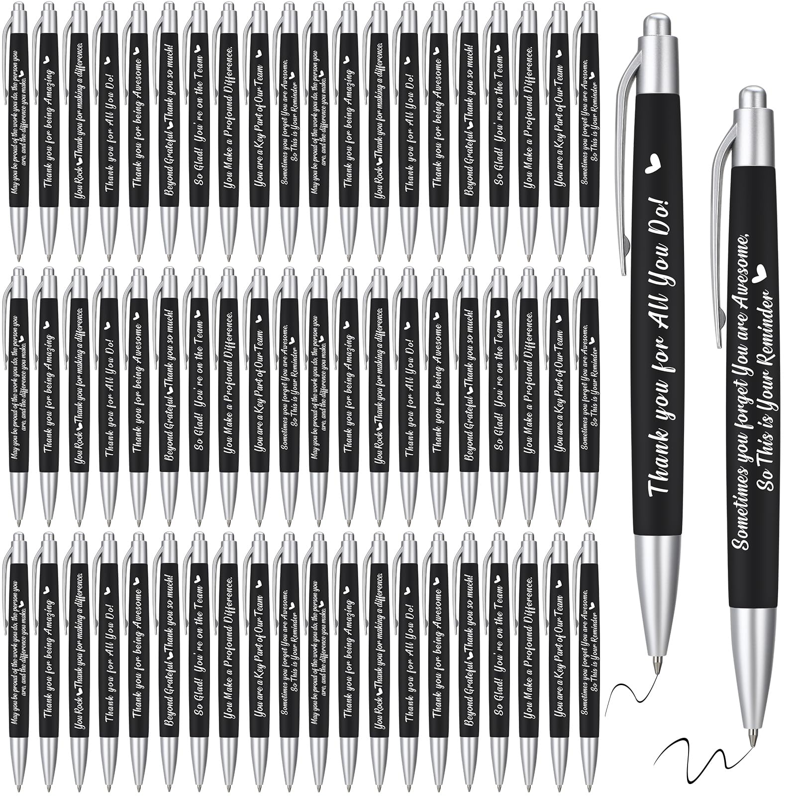 Yeaqee 100 Pcs Inspirational Pens Employee Appreciation Pens Motivational Pens Black Ink Thank You Pens Bulk Metal Greeting Quot