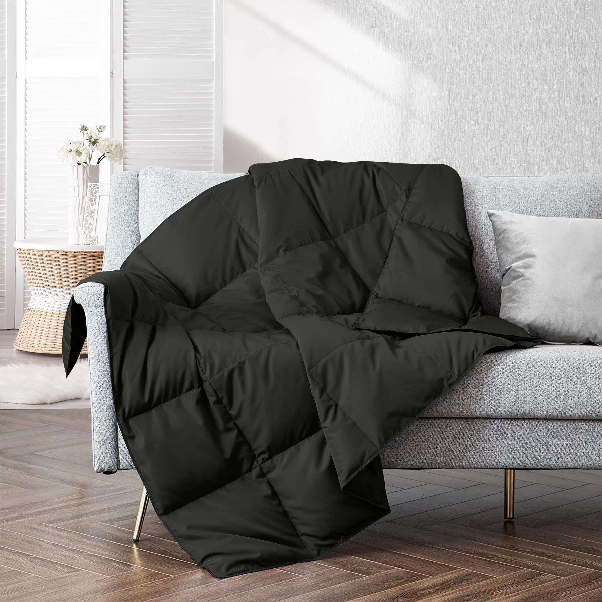 Puredown Soft Feather Down Throw Blanket Lightweight Packable Couch Throw For Indoor And Outdoor Use, 50'X70', Black