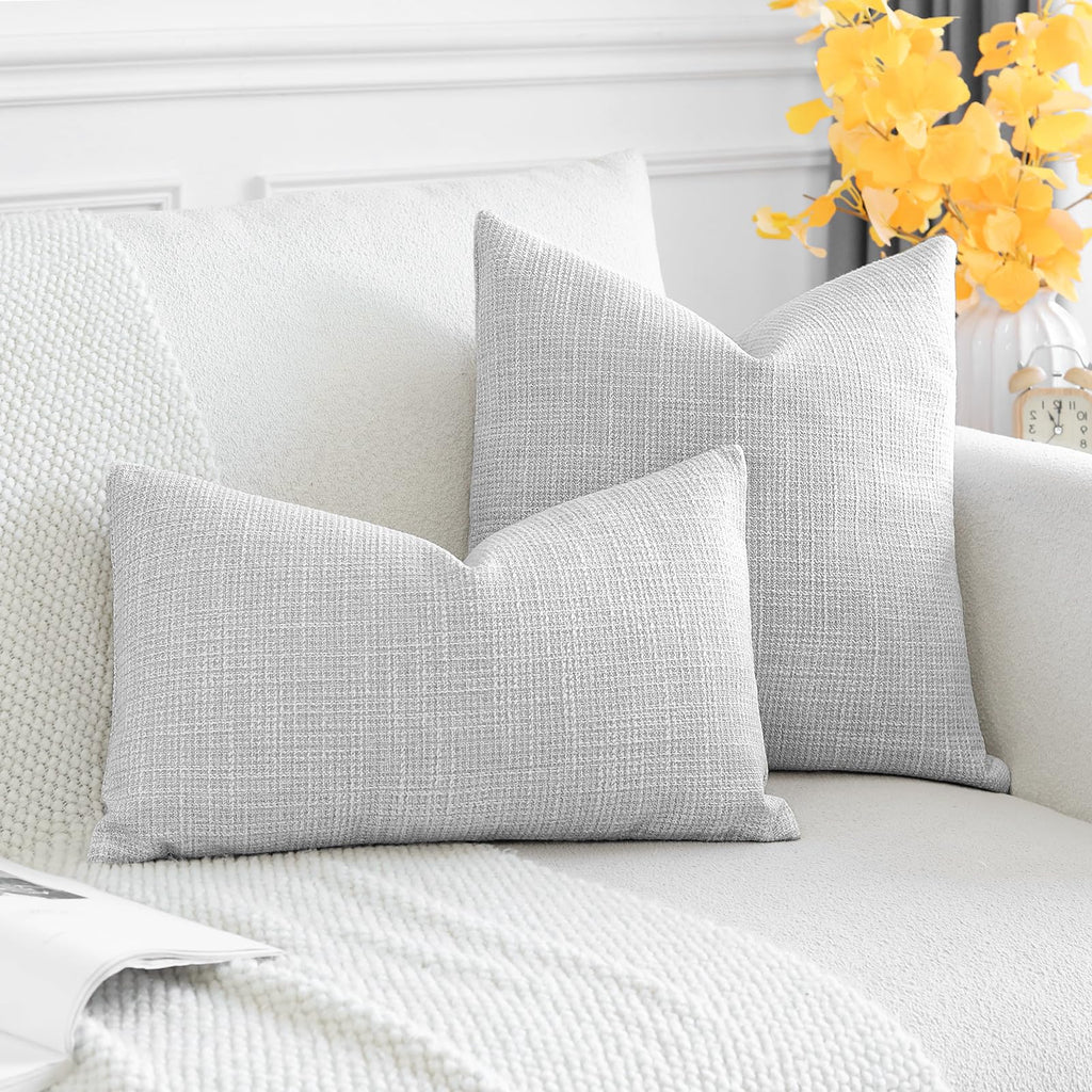 Otostar Pack Of 2 Throw Pillow Covers 16X16 Inch Linen Light Grey Pillowcases Farmhouse Decorative Solid Pillow Covers 40X40 Cm