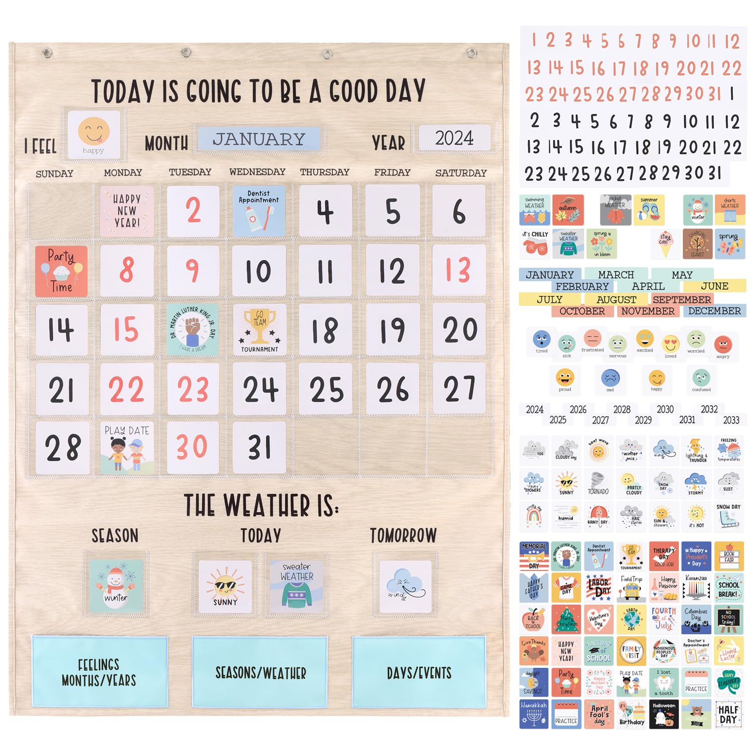 The Peanutshell Preschool Calendar Pocket Chart For Kids, Days Of The Week, 2024, Circle Time Board, Homeschool & Kindergarten S