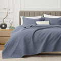 Exq Home Quilt Set Full/Queen Size Blue 3 Piece,Lightweight Soft Coverlet Modern Style Squares Pattern Bedspread Set For All Sea