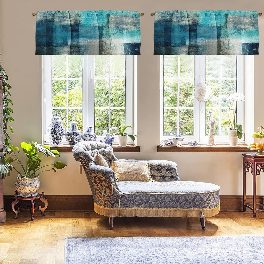 Emvency 2 Pack Valances Window Treatments Turquoise Abstract Modern Art Blackout Drapes Adjustable Curtain Valances For Windows
