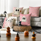 Avoin Colorlife Halloween Hey Boo Cute Ghost Spooky Pink Throw Pillow Covers, 18 X 18 Inch Horror Scary Cushion Case For Sofa Co