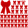 36 PCS Red Christmas Bows, 5 x 8 Large Christmas Bows, Hanging Kink Red Velvet Ornaments PVC Christmas Tree Bow Indoor Outdoor C