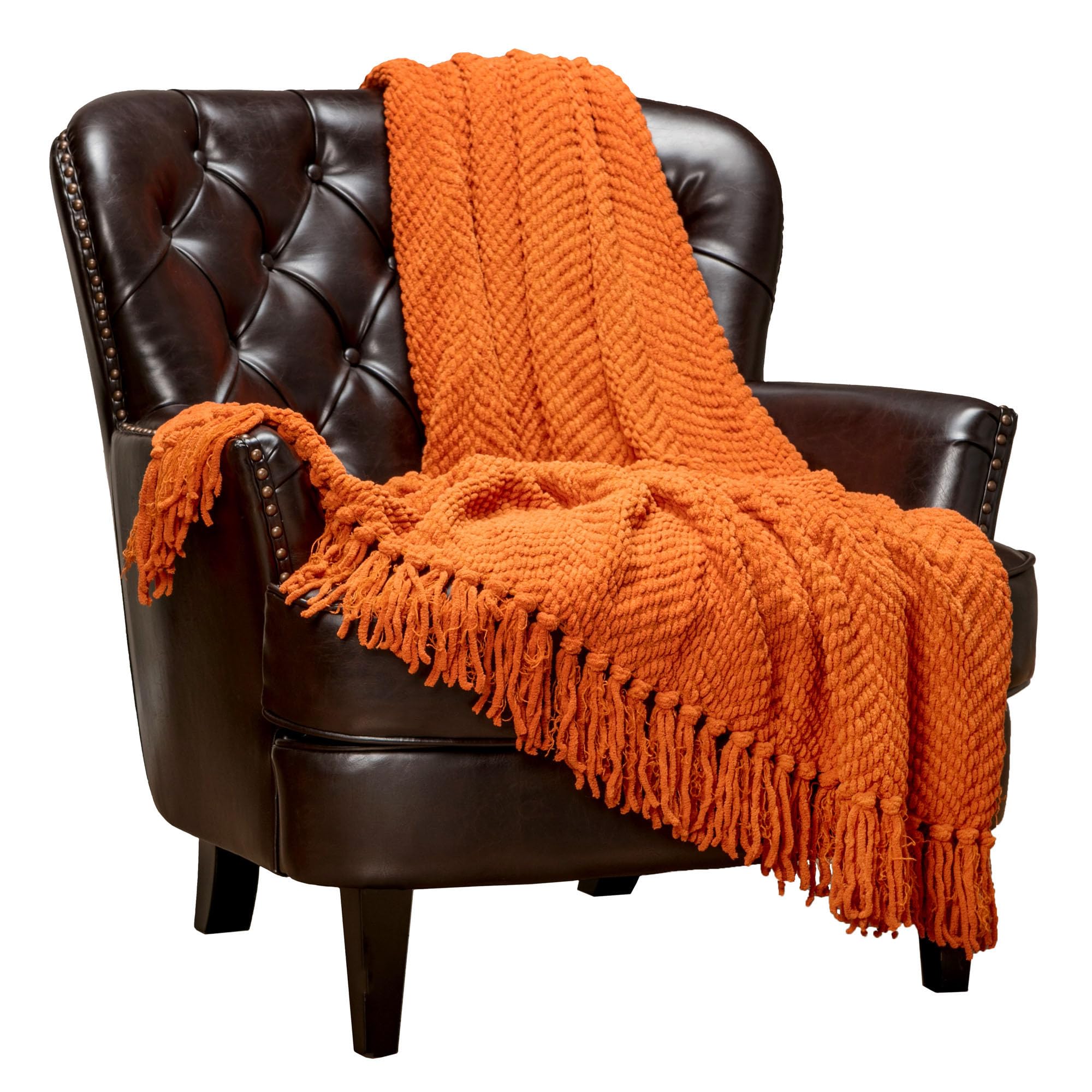 Chanasya Premium Textured Knit Throw Blanket With Tassels - Soft, Cozy Blanket For Couch, Bed, Living Room - 50' X 65    - Oran