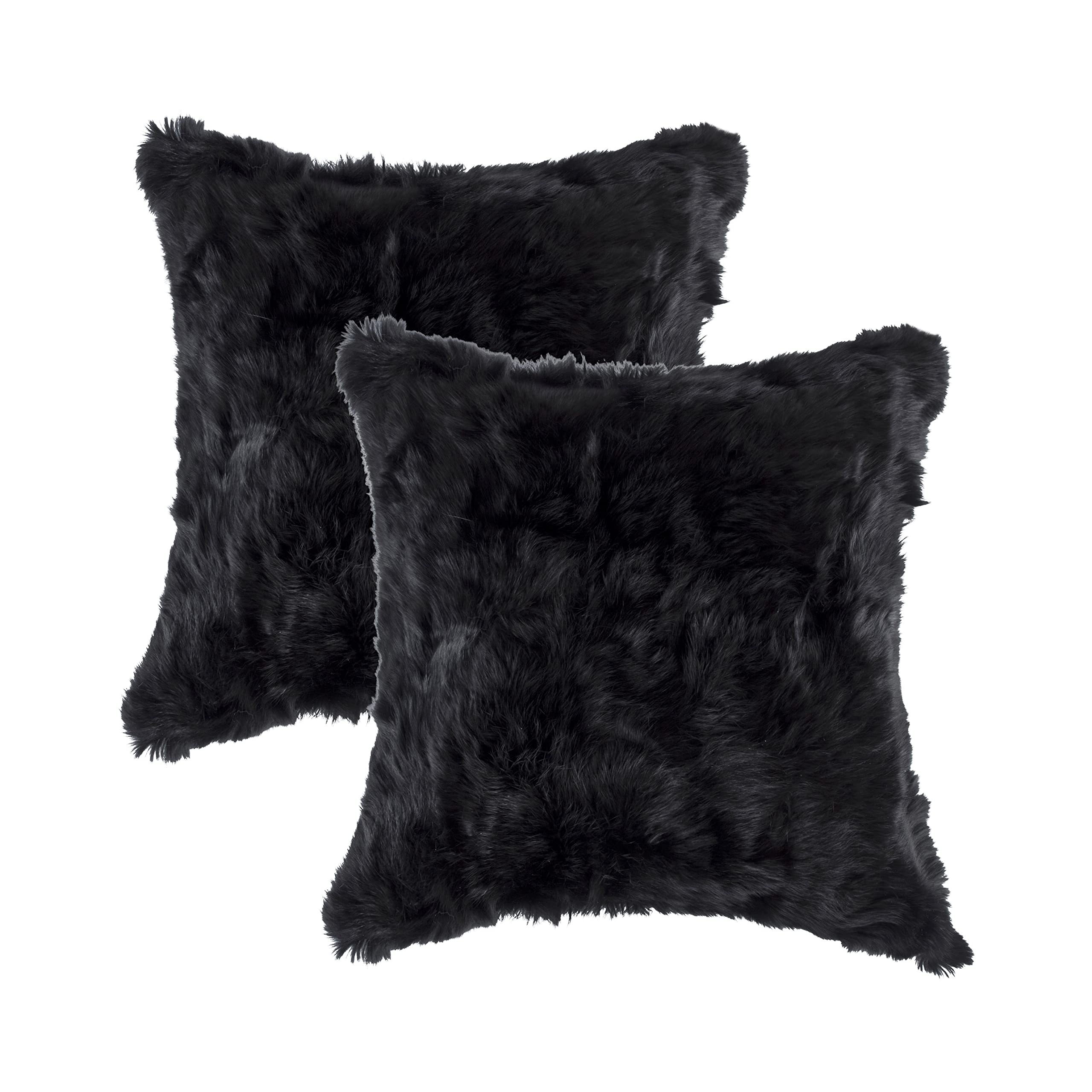HomeRoots 100% Natural Rabbit Fur and Microsuede Set of Two 18' X 18' Black Rabbit Natural Fur Animal Print Throw Pillows