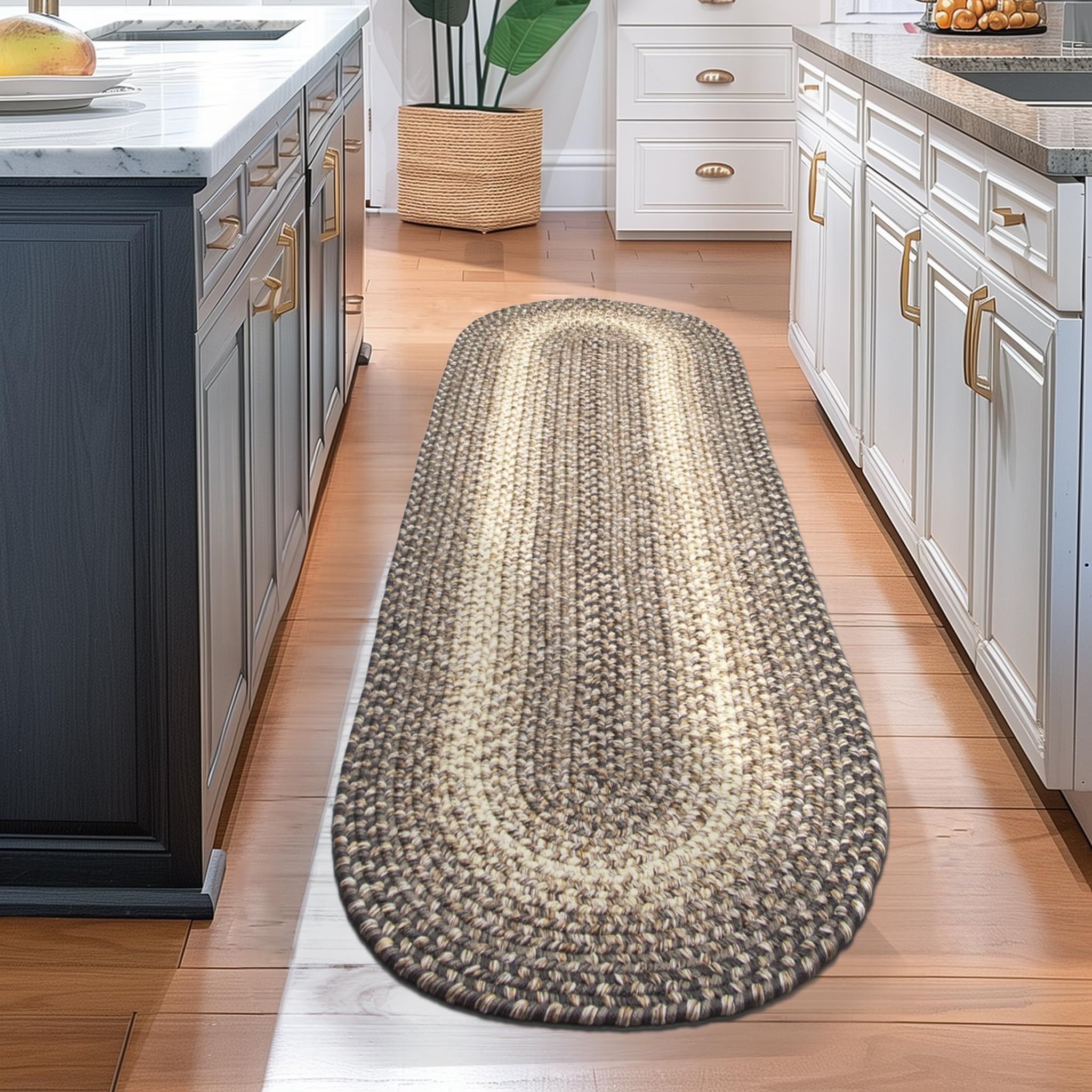 Super Area Rugs Braided Rugs Farmhouse Kitchen Rug - Ridgewood Braided Rug for Living Room - Reversible - Indoor/Outdoor - Made 