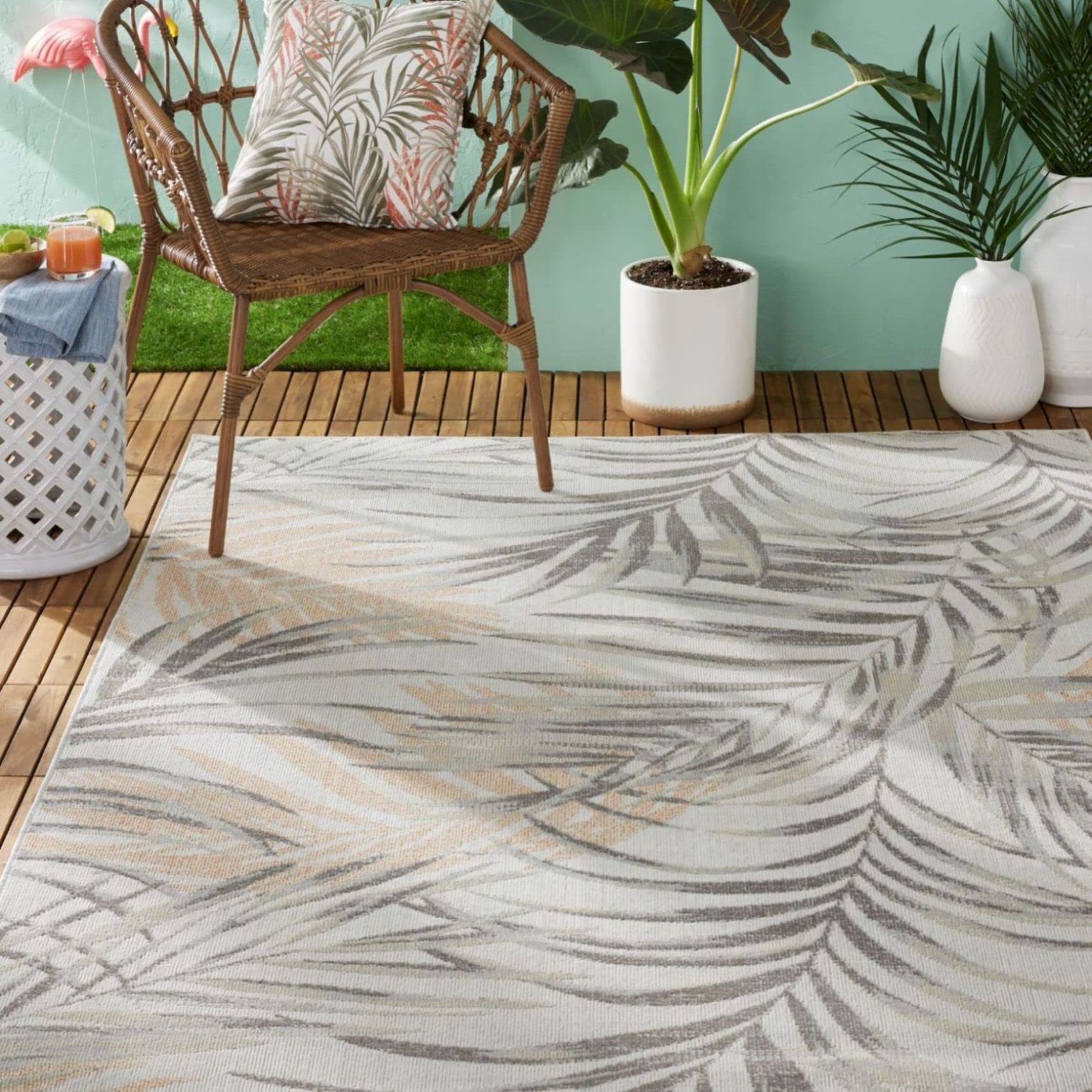 Tommy Bahama Malibu Palm Springs Coastal Indoor/Outdoor Area Rug, Ivory/Rust, 5'3'X7'3'