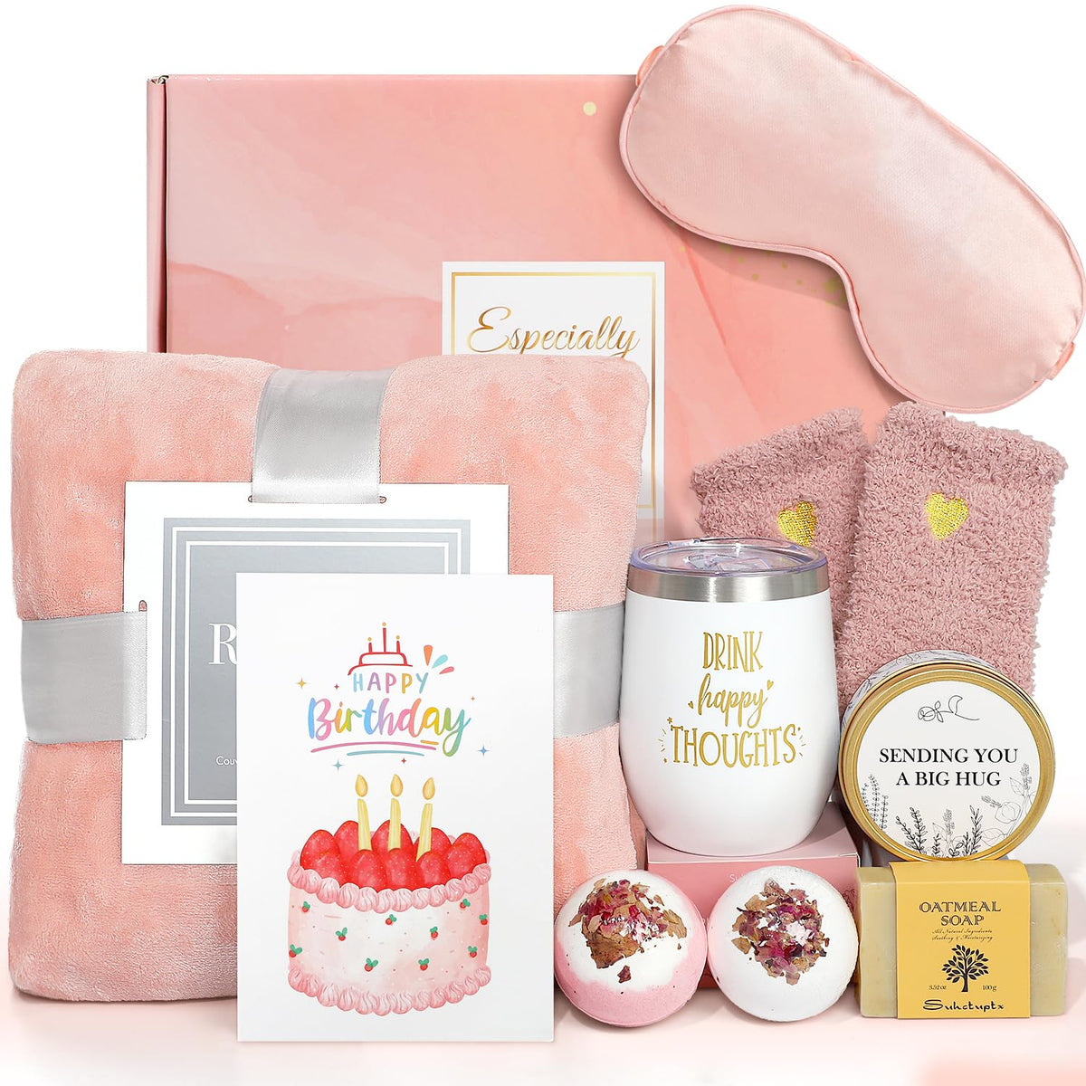 Birthday Gifts For Women, Unique Happy Birthday Care Package Self Care Gifts For Women With Luxury Flannel Blanket, Relaxing Spa