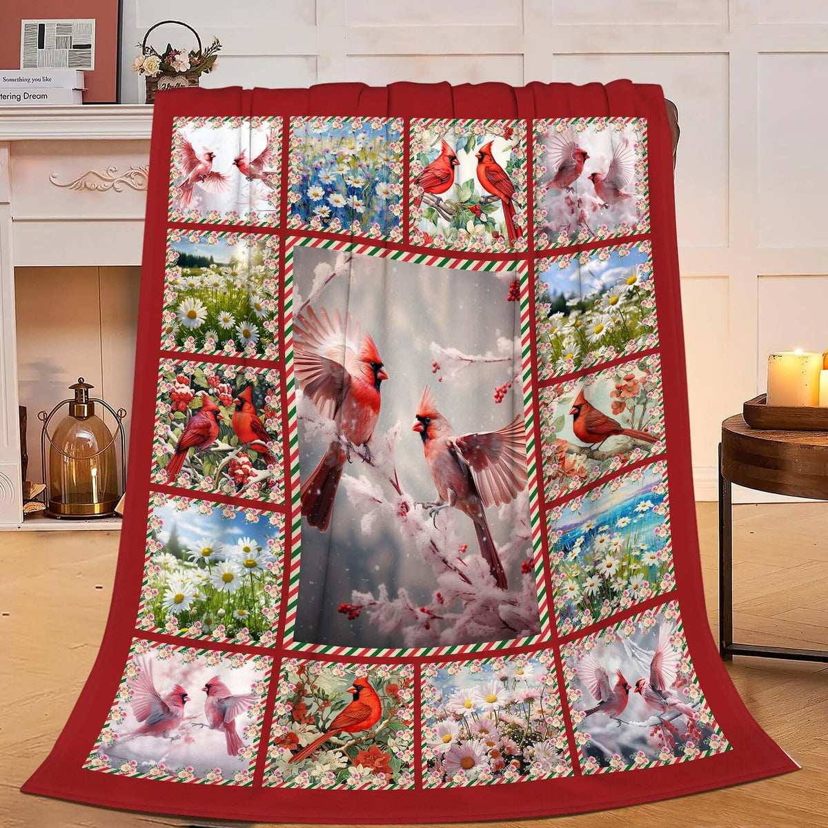Cardinal Blanket Red Birds Throw Blanket Gifts For Women Men Boys Girls Kids Adults Super Soft Cozy Plush Fluffy Fuzzy Fleece Bl