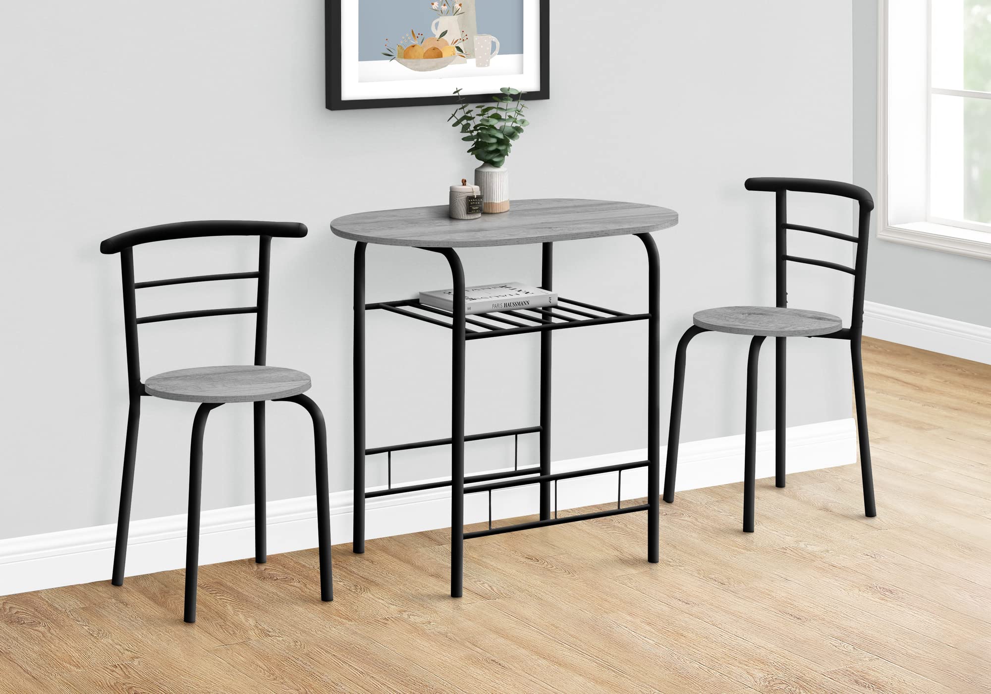 Monarch Specialties 1207 Dining Table, 3Pcs Set, Small, 32&Quot; L, Kitchen, Metal, Laminate, Grey, Black, Contemporary, Modern Set-3Pcs Top, 31.5&Quot; L X 20.75&Quot; W X 29.25&Quot; H