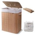 CleverMade Natural Bamboo Hamper LUXE, Double Hamper - 27 Gal (103L) Bamboo Laundry Hamper with Lid and Removable Machine Washab