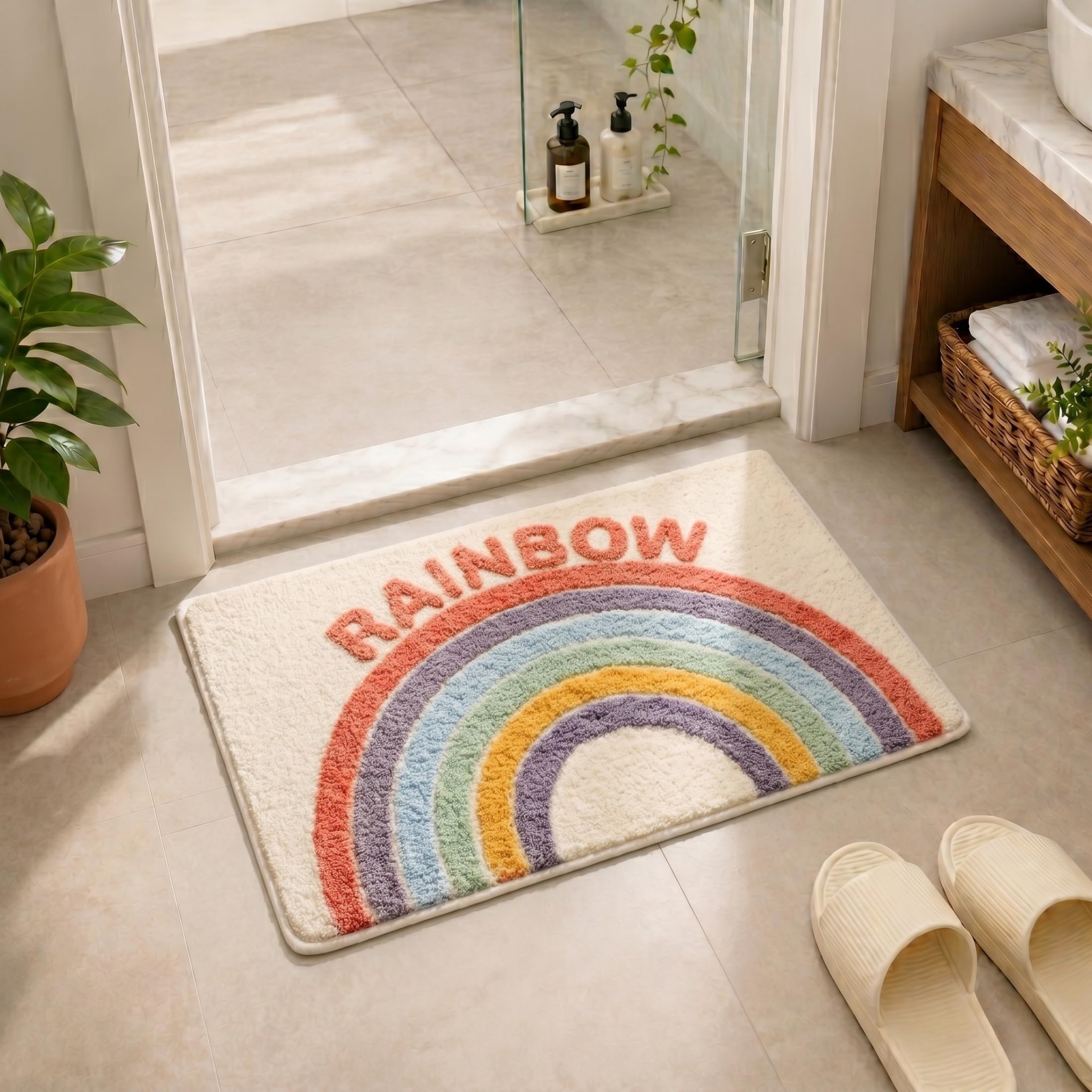 DECOVIA Rainbow Super Soft AntiSkid Washable Bathroom Mat (40x60 CM)  Micrifibre Water Absorbent Floor Mat for Bathroom/Kitche