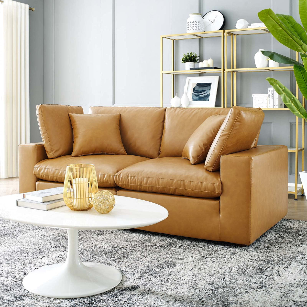 Modway Commix Modular Sofa, Loveseat, Tan Vegan Leather