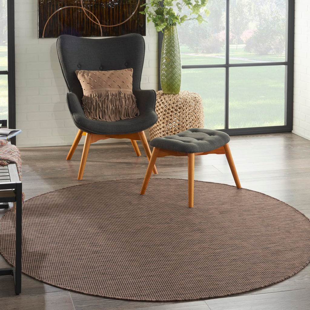 Nourison Positano Indoor/Outdoor Natural 6' X Round Area Rug, Easy Cleaning, Non Shedding, Bed Room, Living Room, Dining Room, Backyard, Deck, Patio (6 Round)