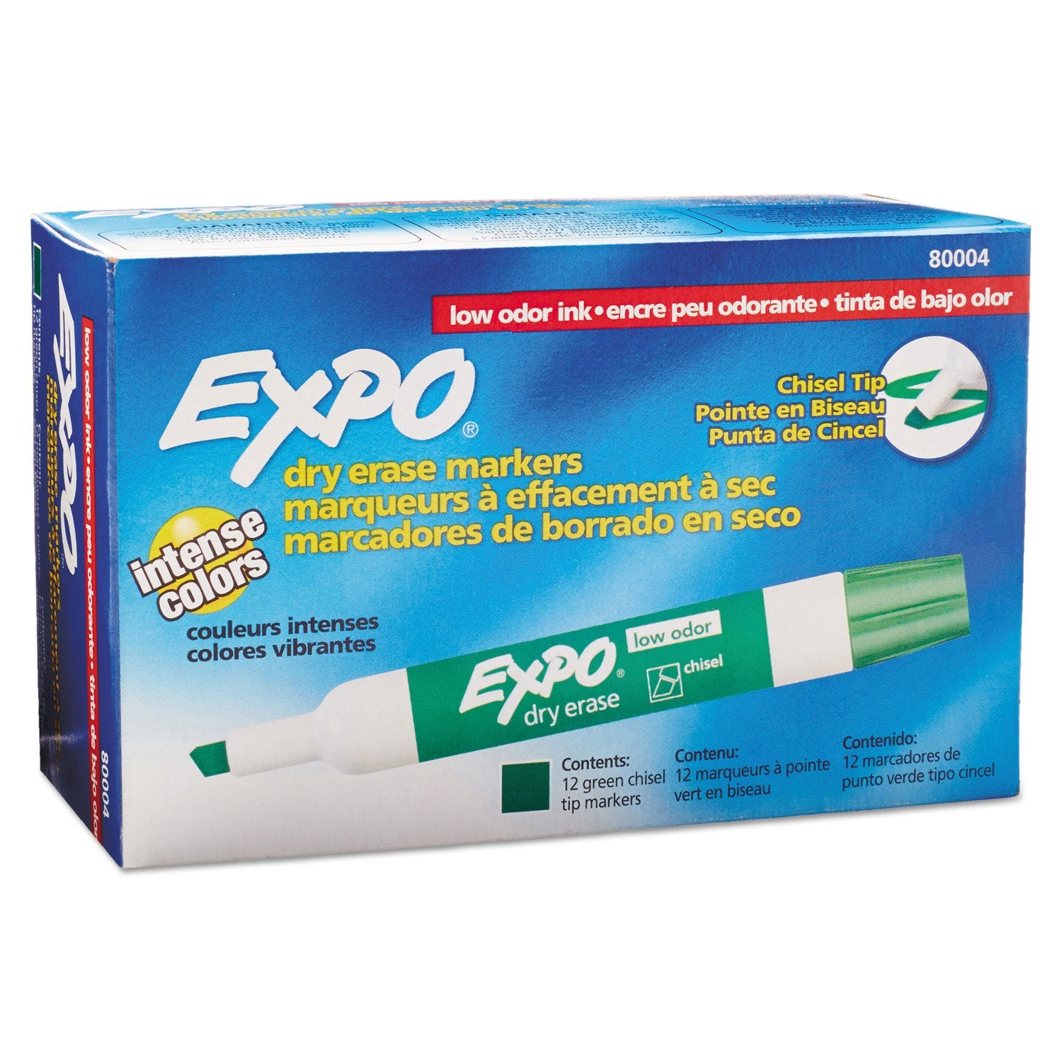 Expo 80004 Low Odor Dry Erase Markers, Chisel Tip, Green Color, 2 Sets With 12 Markers, Total Of 24 Markers