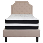 Flash Furniture Brighton Twin Size Tufted Upholstered Platform Bed In Beige Fabric With Pocket Spring Mattress