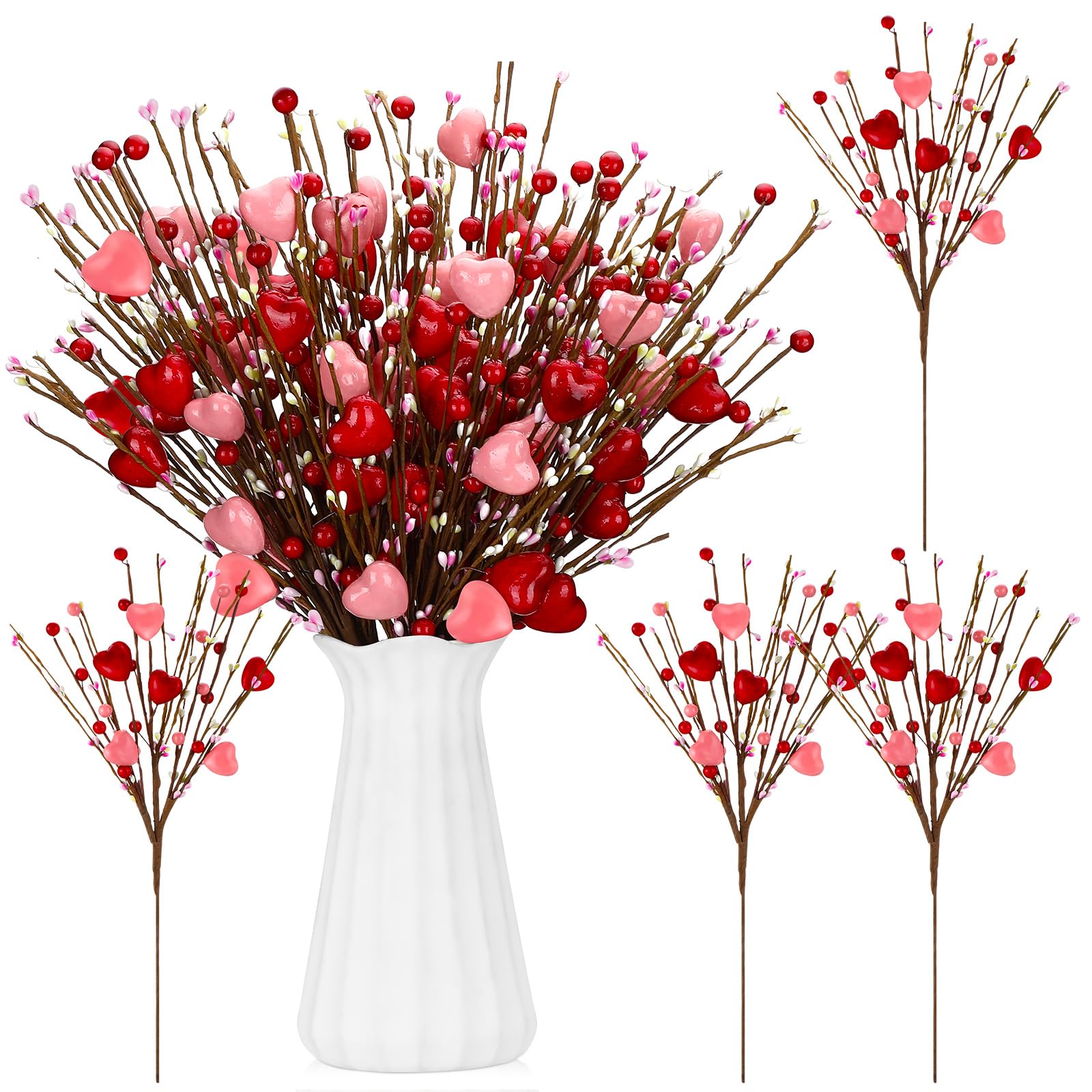 Crowye 12 Pcs Valentines Day Artificial Red Berry Flower Stems Heart Shaped Berry Picks Sprays Branches Valentines Day Gifts f