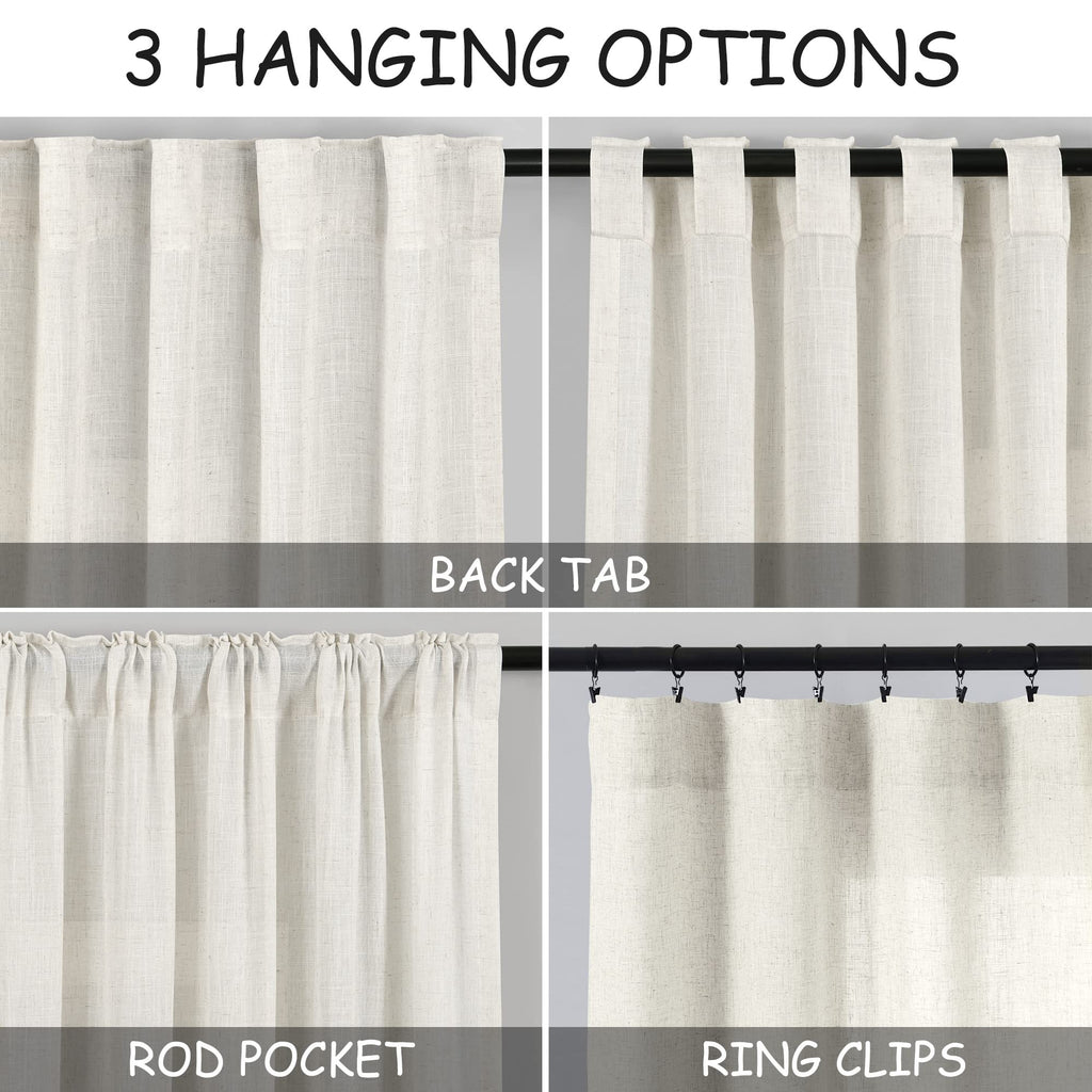 Kitchen Curtains 36 Inch Length 2 Panels Set Linen Blend Back Tab Privacy Light Filtering Cafe Curtains Modern Neutral Short Tie