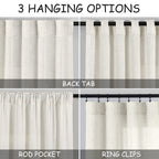 Kitchen Curtains 36 Inch Length 2 Panels Set Linen Blend Back Tab Privacy Light Filtering Cafe Curtains Modern Neutral Short Tie