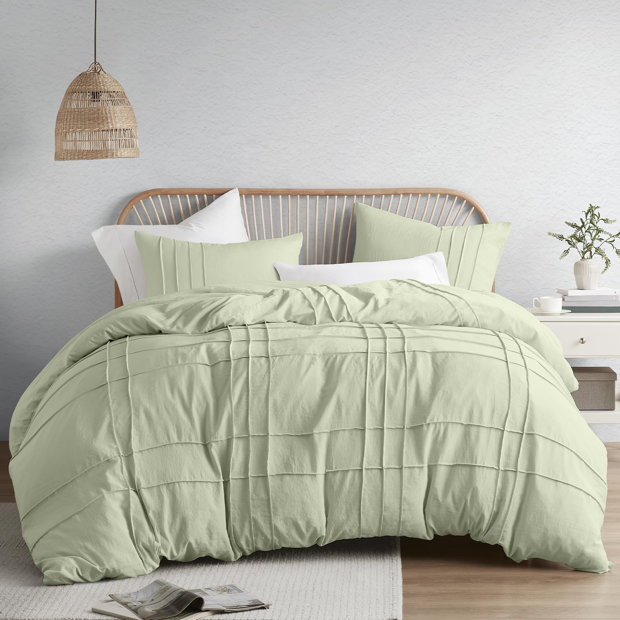 Comfort Spaces Sage Full Duvet Cover Set - 3-Pc Pintuck Pleated Duvet Cover, All Season Lightweight, Extra Softness Pre-Washed M