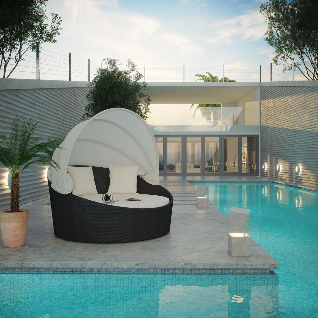Modway Siesta Wicker Rattan Outdoor Patio Canopy Daybed In Espresso White