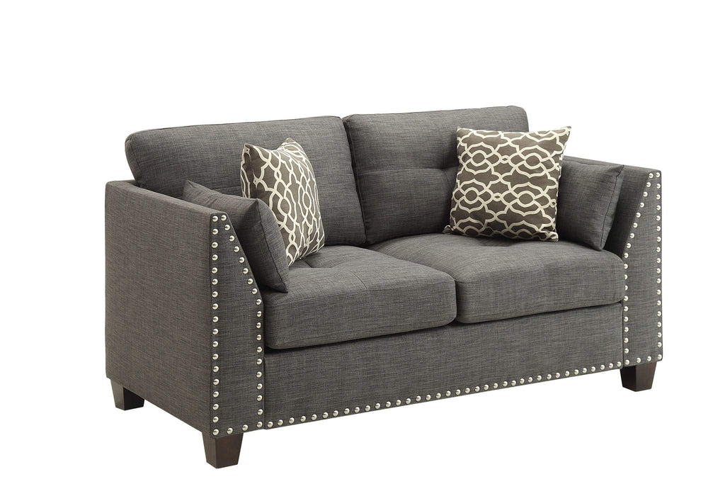 HomeRoots Linen, Eucalyptus, Plywoo 58" X 31" X 35" Light Charcoal Linen Loveseat