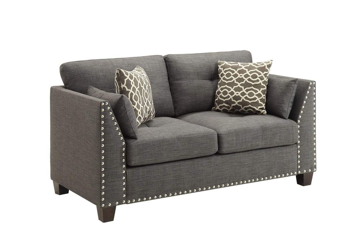 HomeRoots Linen, Eucalyptus, Plywoo 58&quot; X 31&quot; X 35&quot; Light Charcoal Linen Loveseat