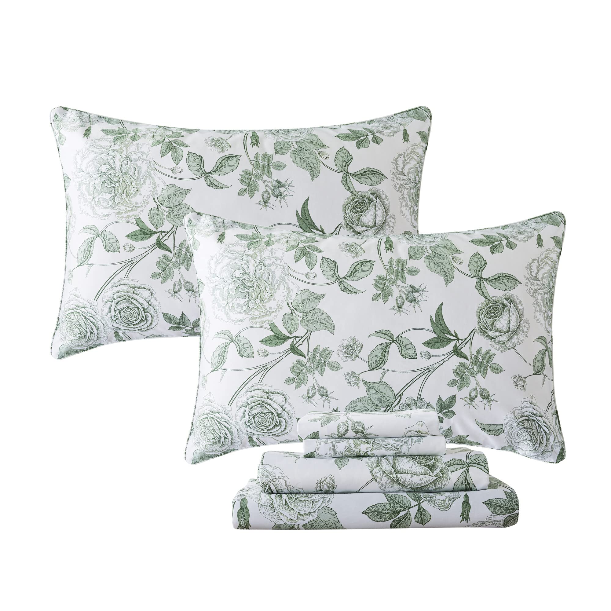 Fadfay Sheets Set Twin Xl Vintage White And Green Floral Bedding Elegant Peony Sheets Shabby Rose Farmhouse Bedding 100% Egyptia