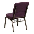 Flash Furniture HERCULES Series 18.5''W Church Chair in Plum Fabric with Cup Book Rack - Gold Vein Frame