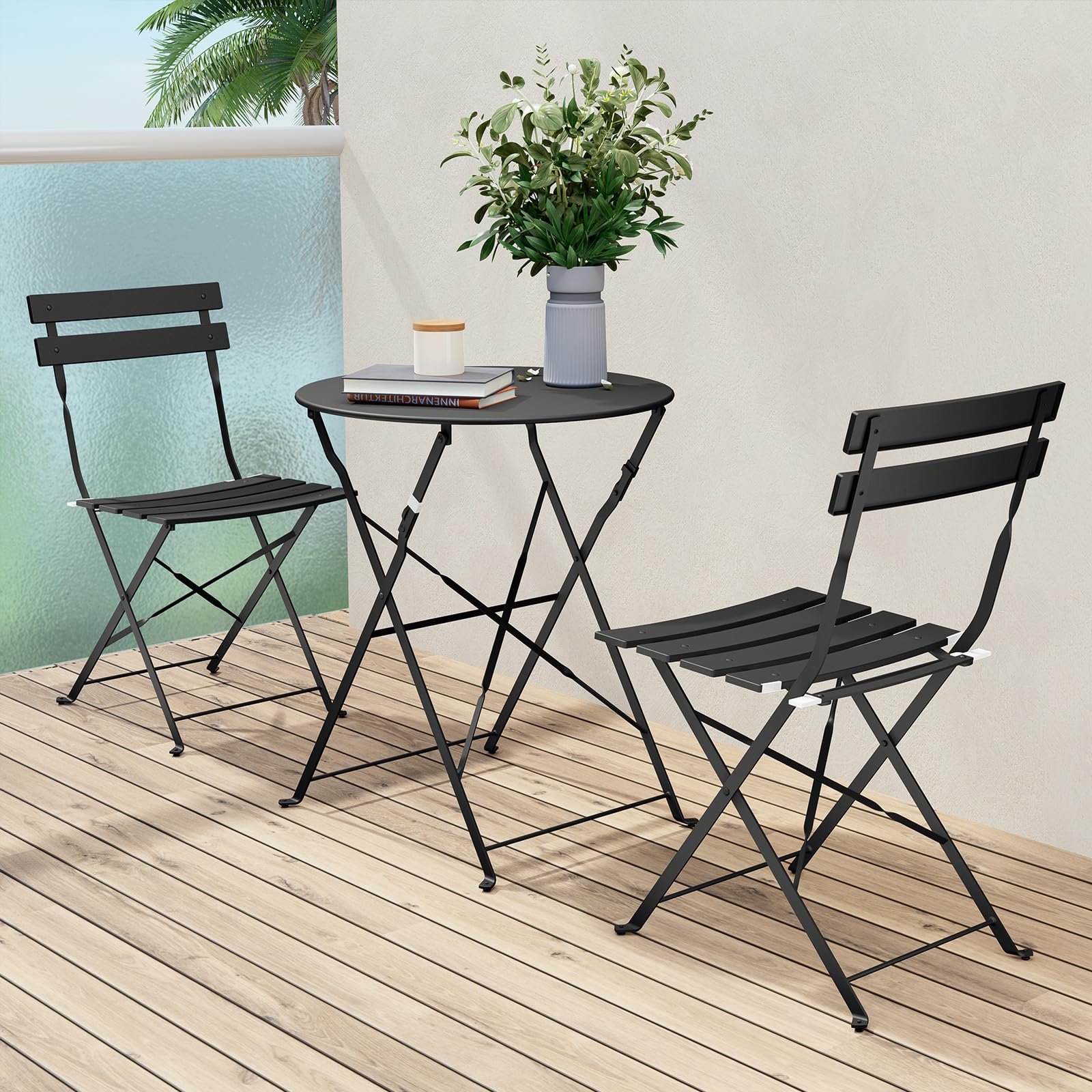 Grand Patio 3-Piece Bistro Set Folding Outdoor Furniture Sets With Premium Steel Frame Portable Design For Bistro & Balcony, Black