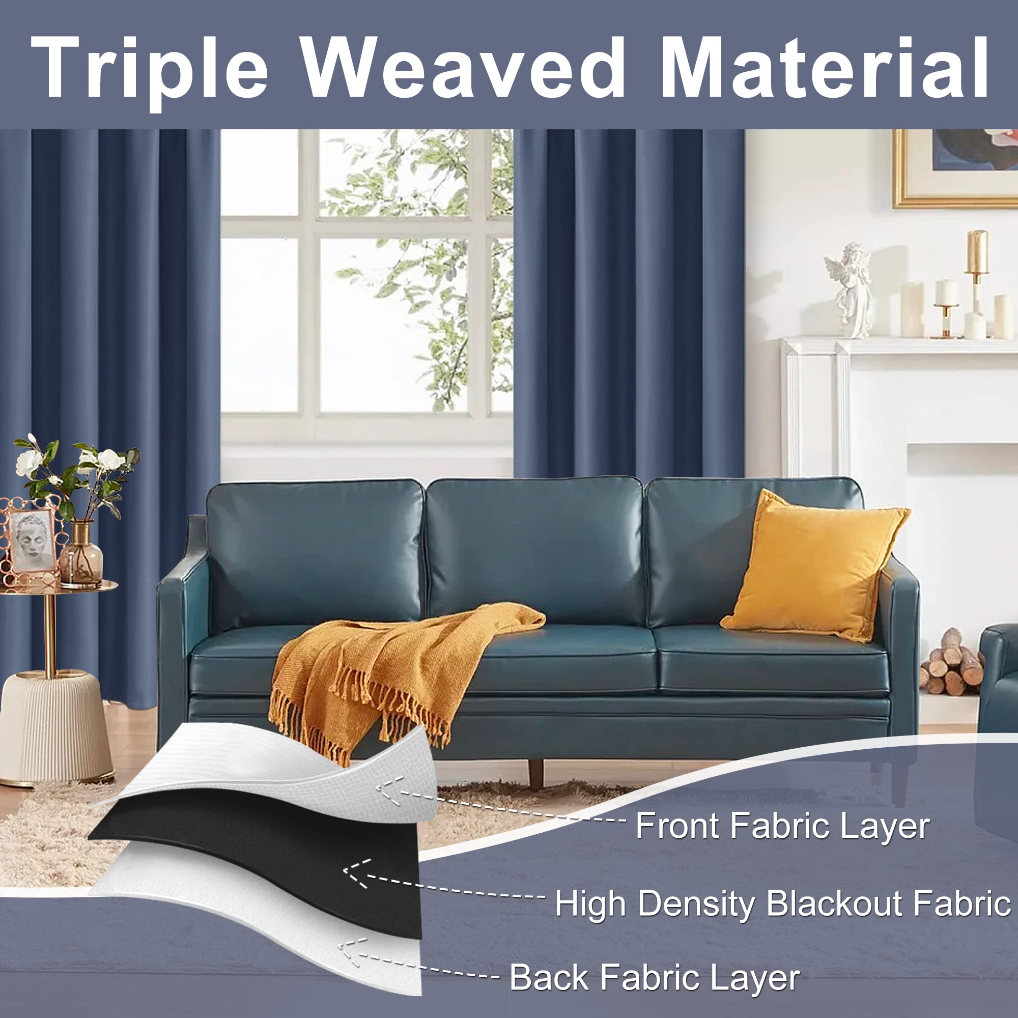 Jiuzhen Blackout Doorway Curtains 80 Inch Length - 2 Panels Thermal Insulated Privacy Soundproof Rod Pocket Closet Door Curtains Room Divider For Bedroom,Office, 42 X 80 Inches,Navy Blue