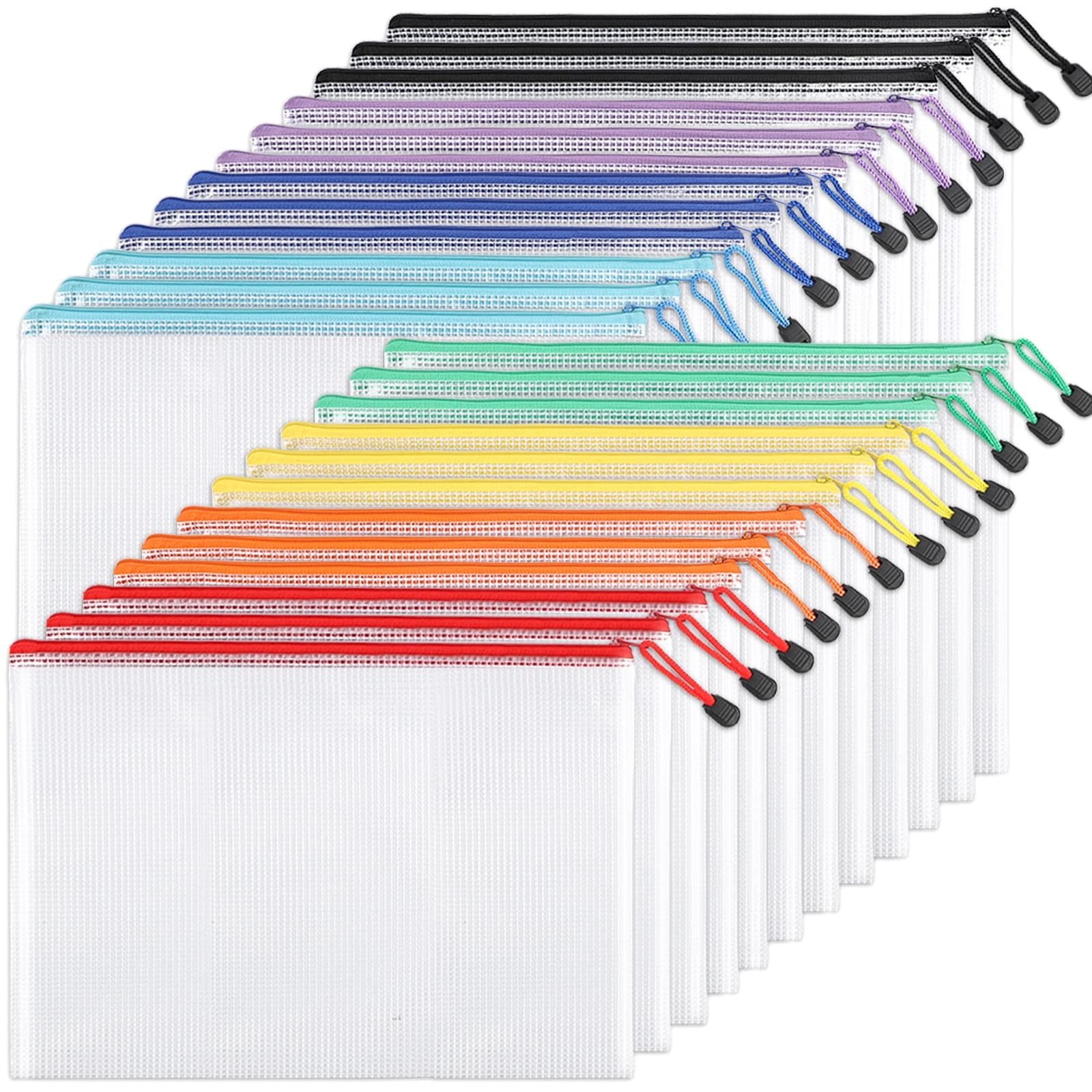 Eoout 24Pcs Mesh Zipper Pouch Bags, A4 Zipper Bags For Organizing Storage, Waterproof Zipper Pouches, Letter Size, File Bags For