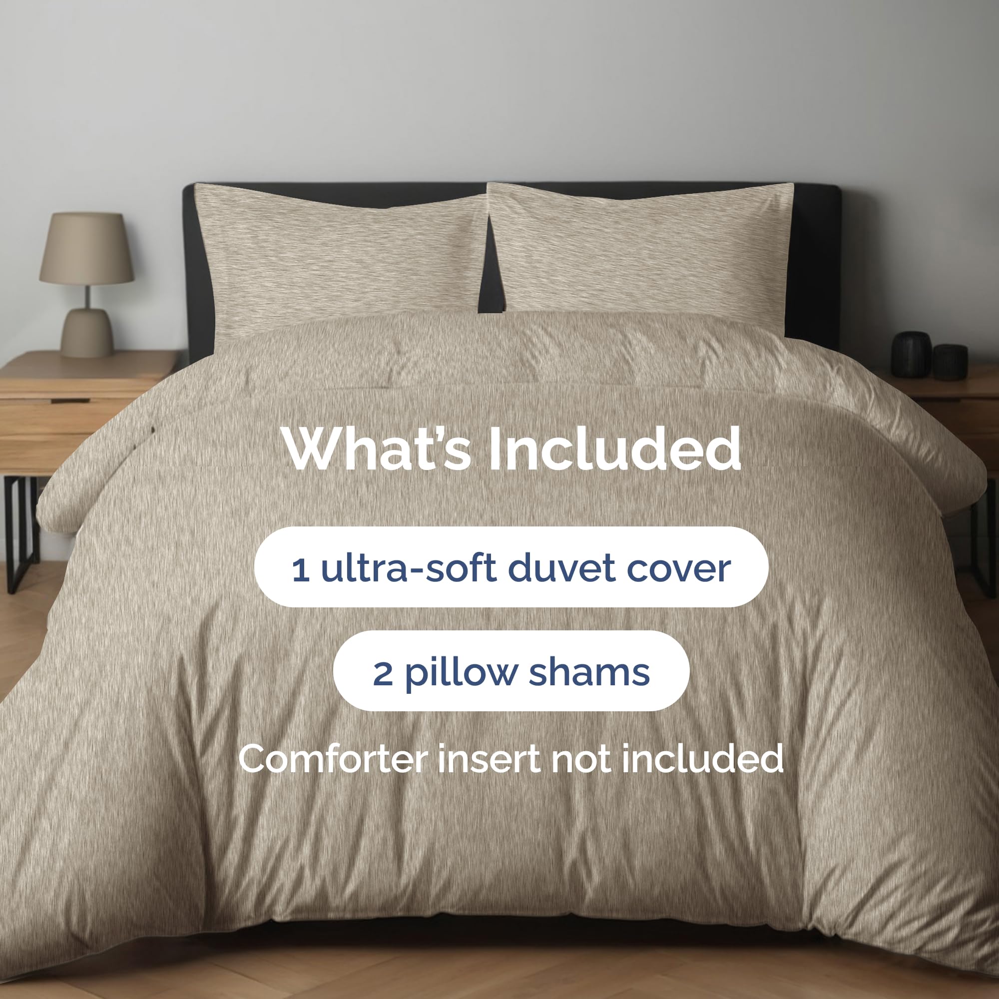 Duvet Cover Full Size Set - Extra Soft Full Size Duvet Cover 80 X 90 With 2 Pillow Shams - Hotel Luxury Easy Care & Fade Free W/ Zipper Closures & Ties - Comfy Breathable Bedding Set (Heathered Beige)