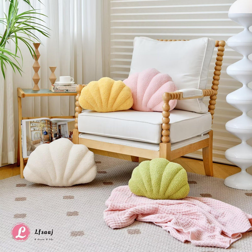 Lfsaaj Beige Seashell Throw Pillows, Shell Shaped Throw Pillows, 13 Inch Soft Home Decorative Pillow Plush Cushion For Bed Couch