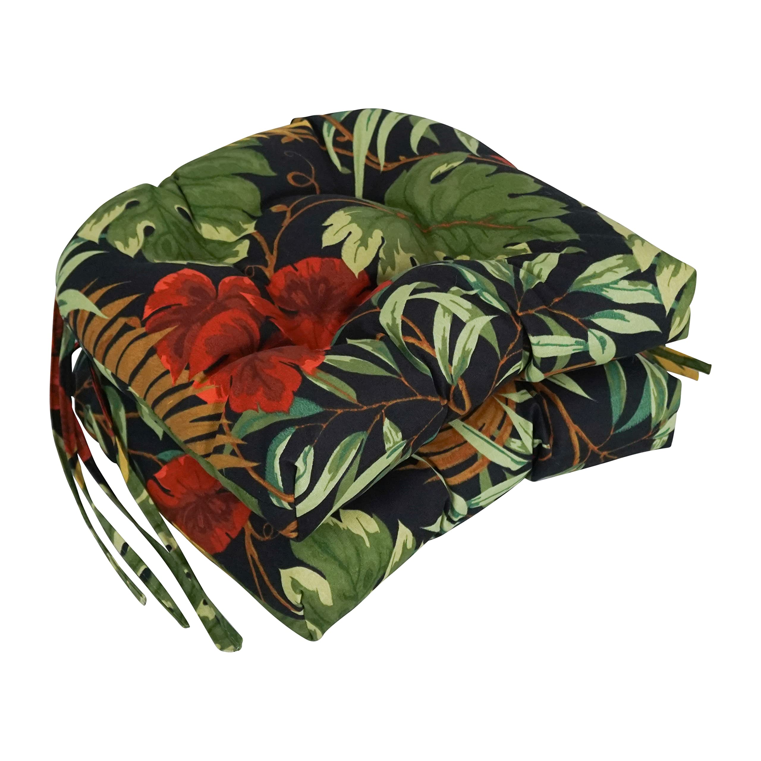 Blazing Needles 16-Inch Outdoor Rounded Back Chair Cushion, 16' X 16', Tropique Raven 2 Count