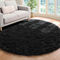 ONASAR Black Round Area Rug 4x4, Soft Bedroom Circle Rugs Floor Mats for Kids Girls Boys Teen Room, Fluffy Plush Shaggy Carpet f